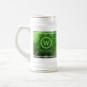 Name des Festivals Green Foil Snowflakes Monogramm Bierglas