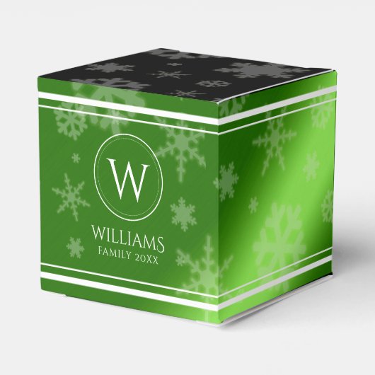 Name des Festivals Green Foil Snowflakes Monogramm Geschenkschachtel (Rückseite)