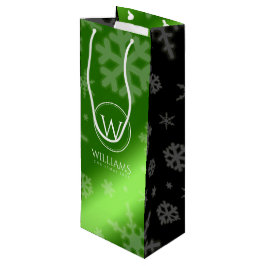 Name des Festivals Green Foil Snowflakes Monogramm Geschenktüte Für Weinflaschen