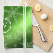 Name des Festivals Green Foil Snowflakes Monogramm Geschirrtuch (Viertel Falte)