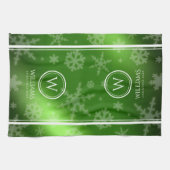 Name des Festivals Green Foil Snowflakes Monogramm Geschirrtuch (Horizontal)
