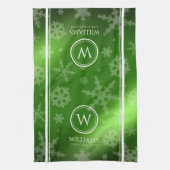 Name des Festivals Green Foil Snowflakes Monogramm Geschirrtuch (Vertikal)
