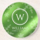 Name des Festivals Green Foil Snowflakes Monogramm Getränkeuntersetzer (Vorne)