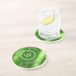Name des Festivals Green Foil Snowflakes Monogramm Getränkeuntersetzer
