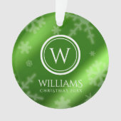 Name des Festivals Green Foil Snowflakes Monogramm Ornament (Vorderseite)