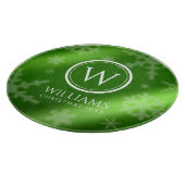 Name des Festivals Green Foil Snowflakes Monogramm Schneidebrett (Ecke)