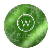 Name des Festivals Green Foil Snowflakes Monogramm Schneidebrett (Vorderseite)