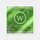 Name des Festivals Green Foil Snowflakes Monogramm Serviette (Vorderseite)
