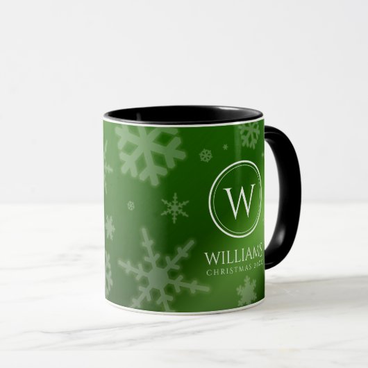 Name des Festivals Green Foil Snowflakes Monogramm Tasse (VorderseiteRechts)