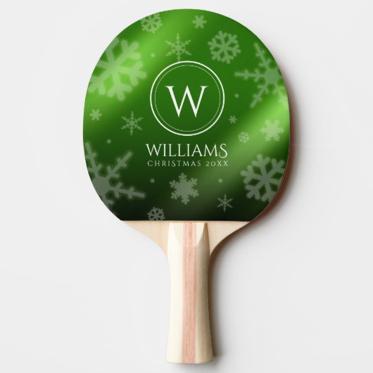 Name des Festivals Green Foil Snowflakes Monogramm Tischtennis Schläger (Rückseite)