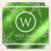 Name des Festivals Green Foil Snowflakes Monogramm Untersetzer (Vorderseite)