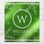 Name des Festivals Green Foil Snowflakes Monogramm Weinetikett (Einzelnes Label)