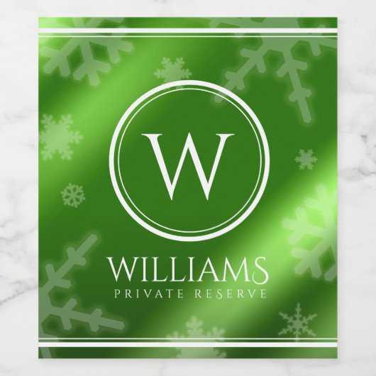 Name des Festivals Green Foil Snowflakes Monogramm Weinetikett (Einzelnes Label)