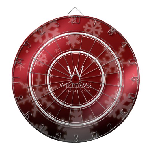 Name des Festivals Red Foil Snowflakes Monogramm Dartscheibe (vorne)