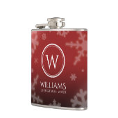 Name des Festivals Red Foil Snowflakes Monogramm Flachmann (Links)