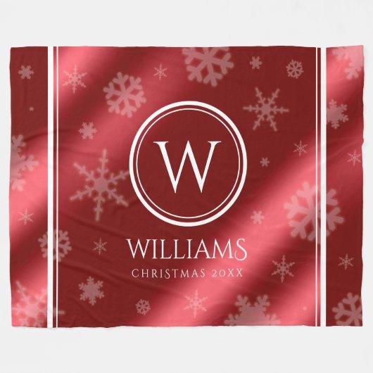 Name des Festivals Red Foil Snowflakes Monogramm Fleecedecke (Vorderseite (Horizontal))
