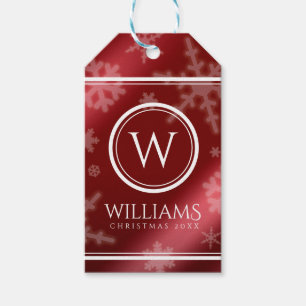 Name des Festivals Red Foil Snowflakes Monogramm Geschenkanhänger