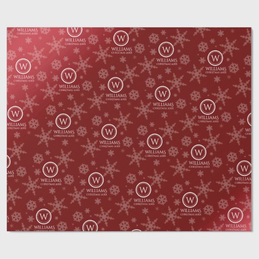 Name des Festivals Red Foil Snowflakes Monogramm Geschenkpapier (Flach)