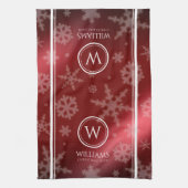 Name des Festivals Red Foil Snowflakes Monogramm Geschirrtuch (Vertikal)