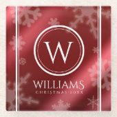 Name des Festivals Red Foil Snowflakes Monogramm Glasuntersetzer (Vorderseite)