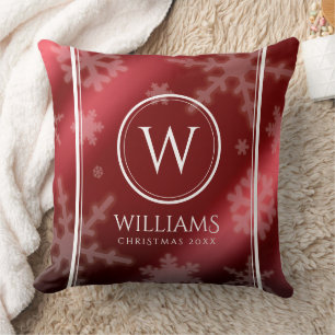 Name des Festivals Red Foil Snowflakes Monogramm Kissen