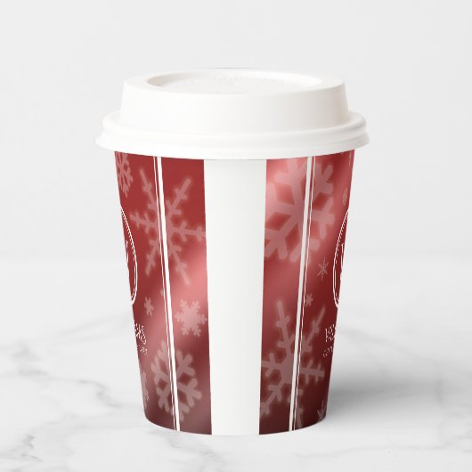 Name des Festivals Red Foil Snowflakes Monogramm Pappbecher (Links)