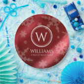 Name des Festivals Red Foil Snowflakes Monogramm Pappteller (Party)