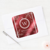 Name des Festivals Red Foil Snowflakes Monogramm Quadratischer Aufkleber (Umschlag)