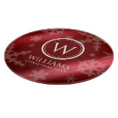 Name des Festivals Red Foil Snowflakes Monogramm Schneidebrett (Ecke)