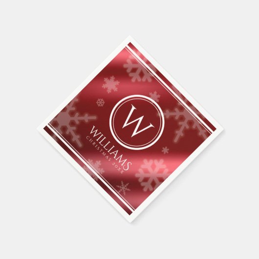 Name des Festivals Red Foil Snowflakes Monogramm Serviette (Ecke)