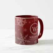Name des Festivals Red Foil Snowflakes Monogramm Tasse (VorderseiteRechts)