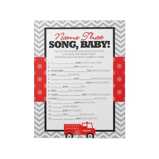 Name des Feuerwehrwagens, das Song-Duschspiel - 40 Notizblock (Rotiert)