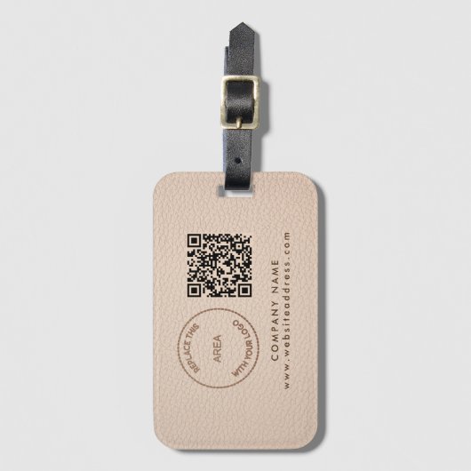 Name des Firmenlogos QR Code Leder Creme-Imitate Gepäckanhänger (Vorderseite Vertikal)