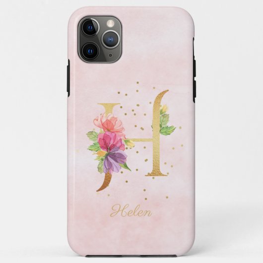 Name des Floral-Monogramms für Aquarellfarben Anfa Case-Mate iPhone Hülle (Rückseite)