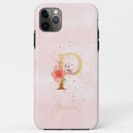 Name des floralen Monogramms für Wasserfarben, Anf Case-Mate iPhone Hülle (Rückseite)