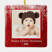Name des Fotos "Baby First Christmas" Keramikornament (Vorderseite)