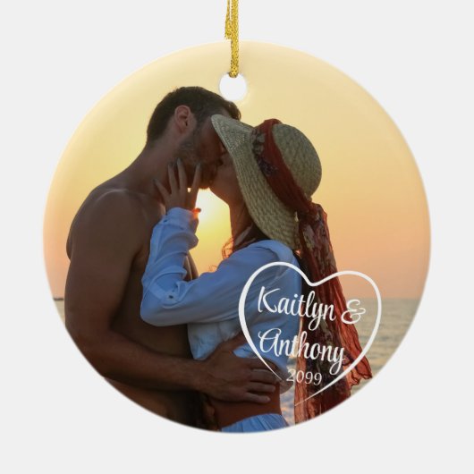 Name des Fotos "Couple Liebe Heart" Keramik Ornament (Hinten)