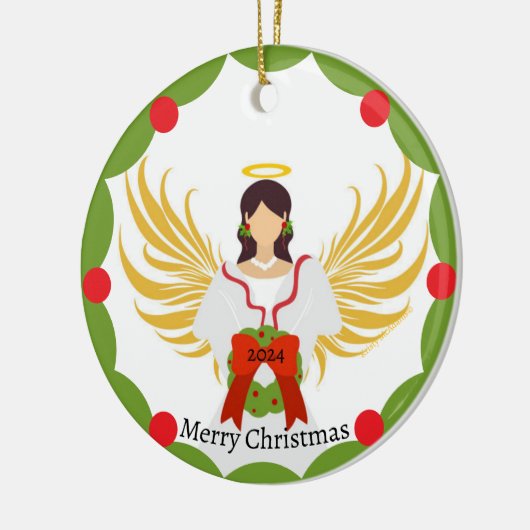 Name des Fotos der Weihnachtsangel Roter Kreide Keramik Ornament (Links)