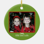 Name des Fotos der Weihnachtsangel Roter Kreide Keramik Ornament (Hinten)