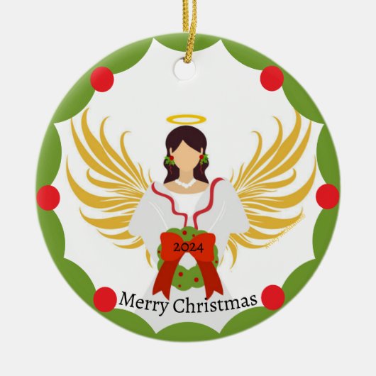 Name des Fotos der Weihnachtsangel Roter Kreide Keramik Ornament (Vorne)