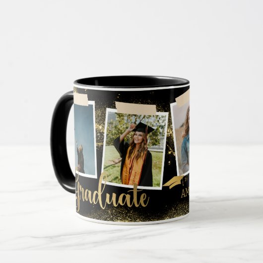Name des Fotos "Gold Graduate" Schwarzer Abschluss Tasse (Vorderseite Links)