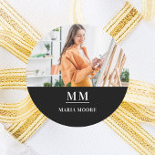 Name des Fotos Monogramm Schwarz-weiß Runder Aufkleber