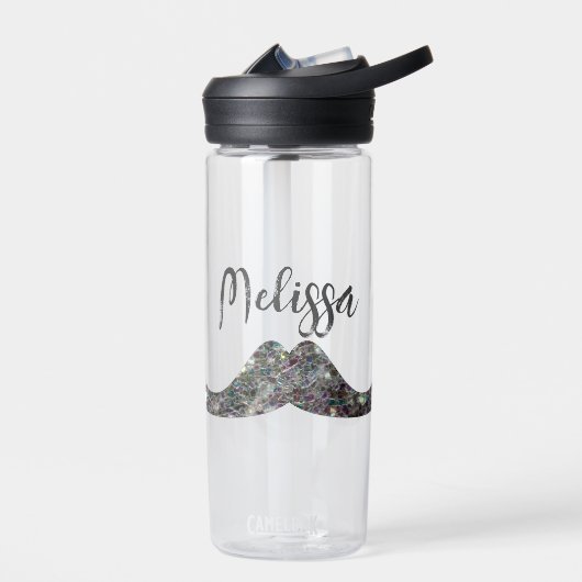 Name des funkelnd Glitzer Mustache Monogram Trinkflasche (Links)
