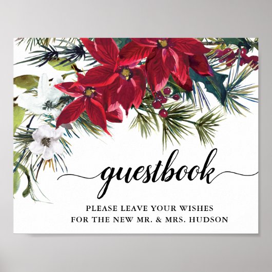 Name des Gästebuches: Wedding Red Poinsettia Flora Poster (Vorne)