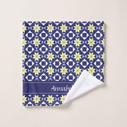 Name des gelben blauen Blumenmusters Badhandtuch Set (Waschlappen)