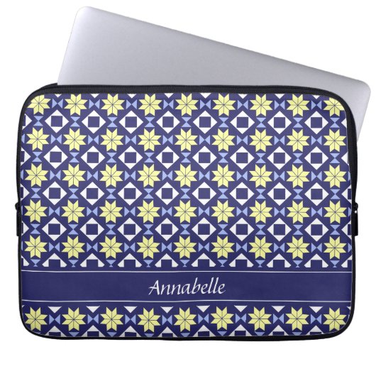 Name des gelben blauen Blumenmusters Laptopschutzhülle (Vorderseite)