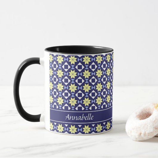 Name des gelben blauen Blumenmusters Tasse (Mit Donut)