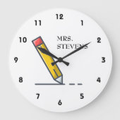 Name des Gelben Bleistift-Lehrers Große Wanduhr (Vorderseite)
