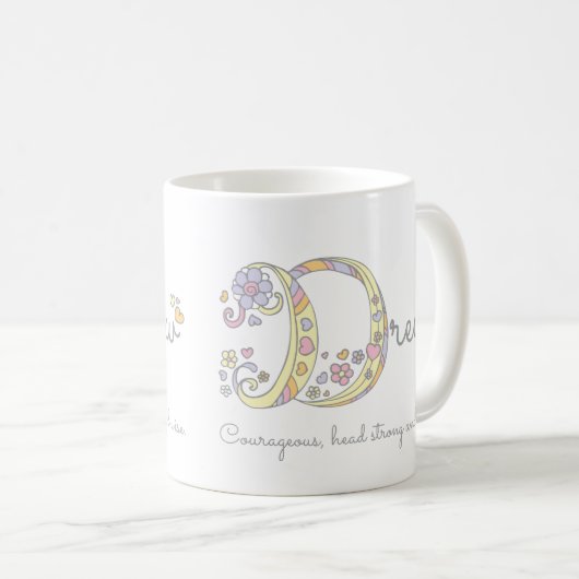 Name des gezeichnet Buchstabens D, d. h. Monogramm Kaffeetasse (VorderseiteRechts)