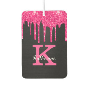 Name des Girl Black Hot Pink Glitzer Tropfen Monog Autolufterfrischer